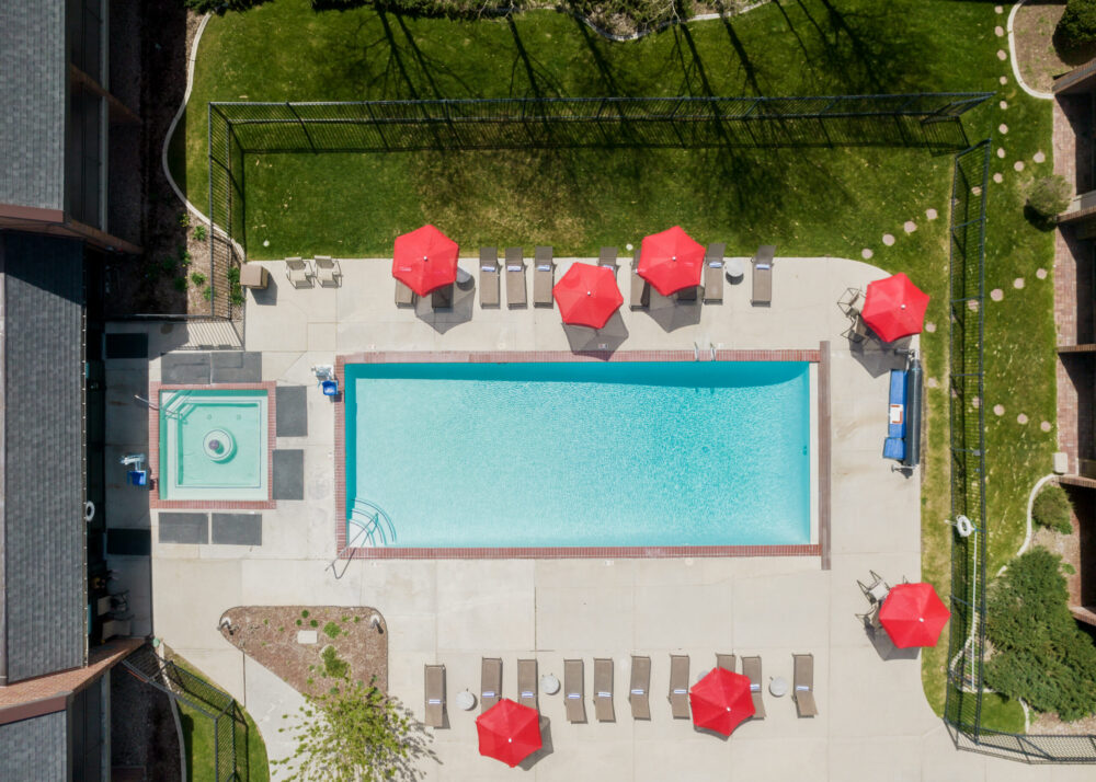 drone picture over pool